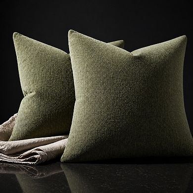Olive Green 18x18 Chenille Pillow Covers Set of 2 Decorative Throw for Sofa Living Room Bed