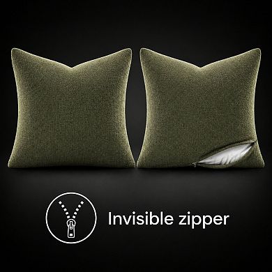 Olive Green 18x18 Chenille Pillow Covers Set of 2 Decorative Throw for Sofa Living Room Bed
