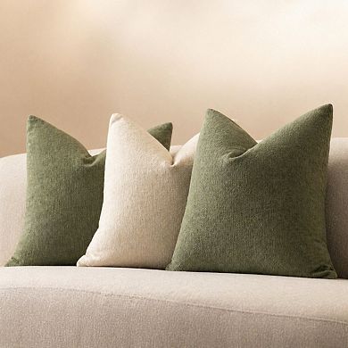 Olive Green 18x18 Chenille Pillow Covers Set of 2 Decorative Throw for Sofa Living Room Bed