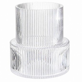 Ribbed Glass Vase Clear Fluted Modern Decor for Flowers Home Office