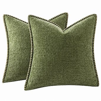 Pack Of 2 Chenille Pillow Covers Stitched Edge Soft Decorative For Sofa Bed Living Room