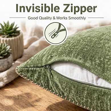 Pack Of 2 Chenille Pillow Covers Stitched Edge Soft Decorative For Sofa Bed Living Room