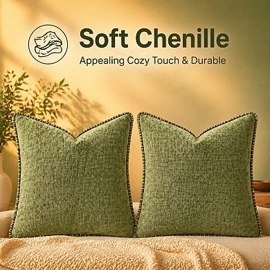 Pack Of 2 Chenille Pillow Covers Stitched Edge Soft Decorative For Sofa Bed Living Room