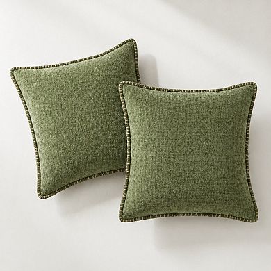 Pack Of 2 Chenille Pillow Covers Stitched Edge Soft Decorative For Sofa Bed Living Room