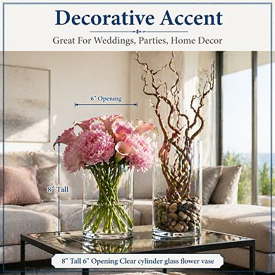 Cylinder Glass Vase Clear Decorative Centerpiece For Home Wedding Events