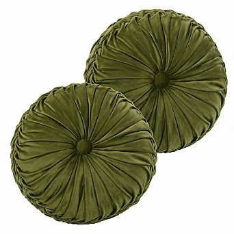 Set Of 2 Decorative Round Pleated Throw Pillows Classy Accent Handcrafted Versatile For Sofa Couch
