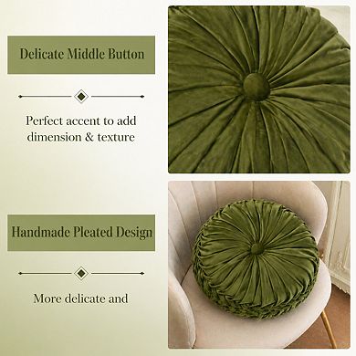 Set Of 2 Decorative Round Pleated Throw Pillows Classy Accent Handcrafted Versatile For Sofa Couch
