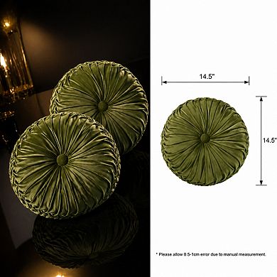 Set Of 2 Decorative Round Pleated Throw Pillows Classy Accent Handcrafted Versatile For Sofa Couch