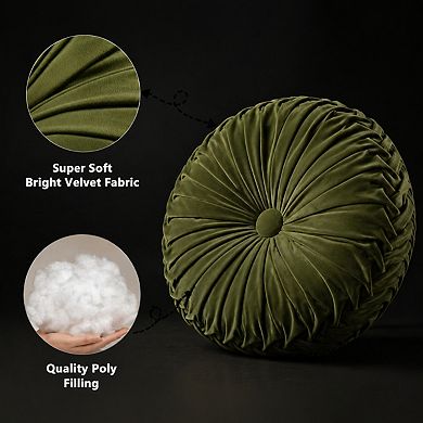 Set Of 2 Decorative Round Pleated Throw Pillows Classy Accent Handcrafted Versatile For Sofa Couch