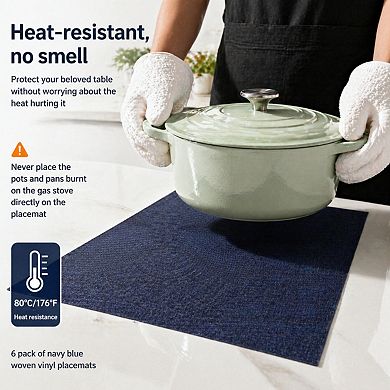 6pcs Washable Wipeable Placemats Heat Resistant Non Slip Woven Vinyl for Dining Table Indoor Outdoor