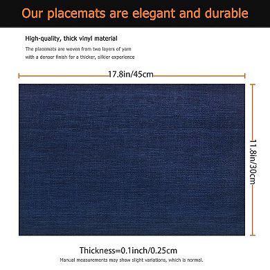 6pcs Washable Wipeable Placemats Heat Resistant Non Slip Woven Vinyl for Dining Table Indoor Outdoor