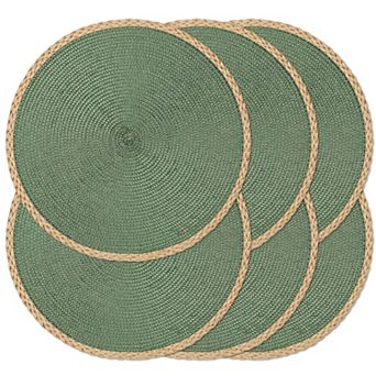Braided Round Placemats Set of 6 Woven Non-slip Washable Heat Resistant Table Mats for Dining Decor