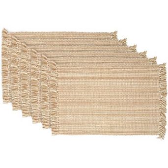 Variegated Tabletop Placemat Set 6 pc Cotton Rectangular Fringe Easy Care