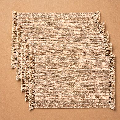 Variegated Tabletop Placemat Set 6 Piece Cotton Rectangular Fringe Easy Care