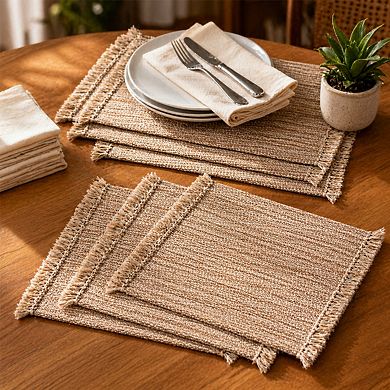 Variegated Tabletop Placemat Set 6 Piece Cotton Rectangular Fringe Easy Care