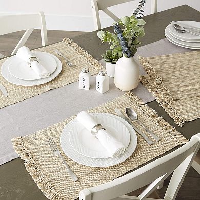 Variegated Tabletop Placemat Set 6 Piece Cotton Rectangular Fringe Easy Care