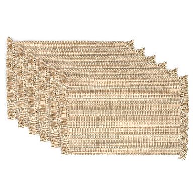 Variegated Tabletop Placemat Set 6 Piece Cotton Rectangular Fringe Easy Care