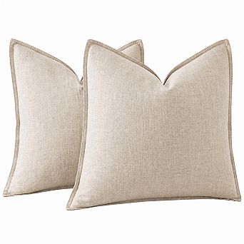 Decorative Linen Euro Sham Pillow Covers 24x24 Beige Boho Farmhouse Couch Throw Pillows For Bed Pack