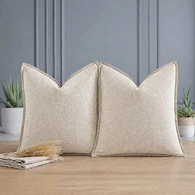 Decorative Linen Euro Sham Pillow Covers 24x24 Beige Boho Farmhouse Couch Throw Pillows For Bed Pack