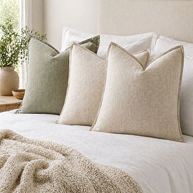 Decorative Linen Euro Sham Pillow Covers 24x24 Beige Boho Farmhouse Couch Throw Pillows For Bed Pack