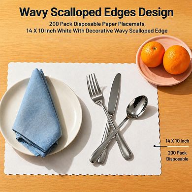 200 Pack Disposable Paper Placemats Scalloped Edge For Restaurant Catering Dining Table Parties