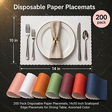 200 Pack Disposable Paper Placemats Scalloped Edge For Restaurant Catering Dining Table Parties