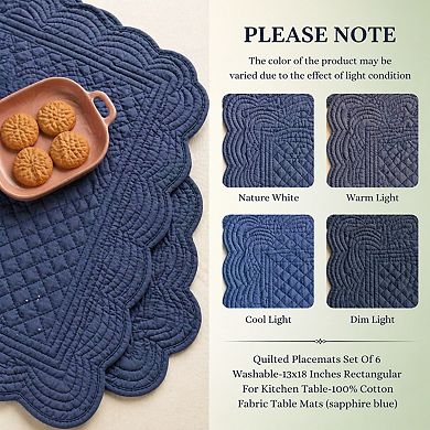 Quilted Cotton Placemats Set of 6 Washable Rectangular Heat Insulating Double Layer