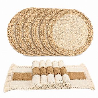 Handmade Boho Placemats Set of 6 Cotton Burlap Water Straw Woven Farmhouse Dining Table Mats
