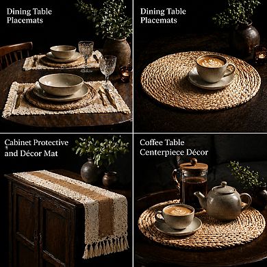 Handmade Boho Placemats Set of 6 Cotton Burlap Water Straw Woven Farmhouse Dining Table Mats