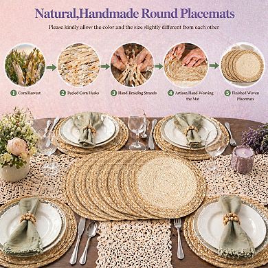 Handmade Boho Placemats Set of 6 Cotton Burlap Water Straw Woven Farmhouse Dining Table Mats