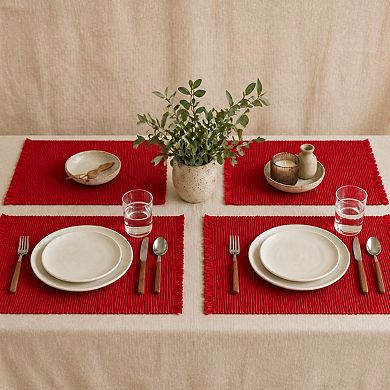 Ribbed Cotton Placemats Set of 4 Thick Weave Table Protection