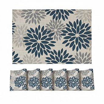 Floral Vinyl Placemats Set Of 6 Heat Resistant Washable Non-slip For Party Kitchen Dining Decor