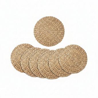 6 Pack Round Woven Placemats Water Hyacinth Heat-Resistant Non-Slip Dining Fall Thanksgiving