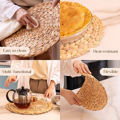 6 Pack Round Woven Placemats Water Hyacinth Heat-Resistant Non-Slip Dining Fall Thanksgiving