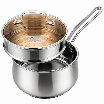 2.5-qt Stainless Steel Saucepan With Steamer Basket Glass Lid Induction Compatible Multi Purpose