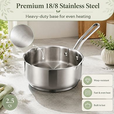 2.5qt Stainless Steel Saucepan With Steamer Basket Glass Lid Induction Compatible Multi Purpose