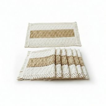 Boho Macrame Placemats Set of 6 Cotton Burlap Farmhouse Style Dining Decor