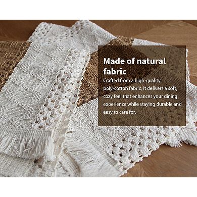 Boho Macrame Placemats Set of 6 Cotton Burlap Farmhouse Style Dining Decor