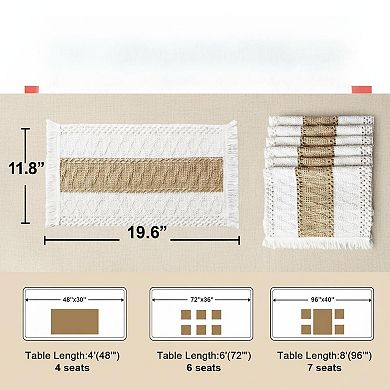 Boho Macrame Placemats Set of 6 Cotton Burlap Farmhouse Style Dining Decor