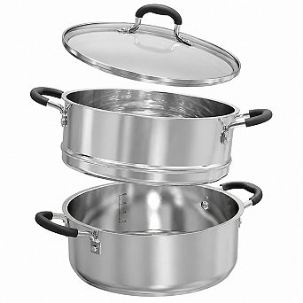 5-qt 2 tier Stainless Steel Steamer Pot With Glass Lid And Stay Cool Handles