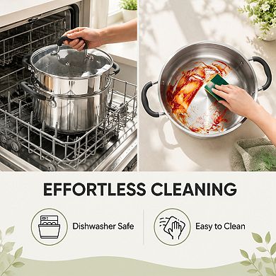 5 Qt 2 Tier Stainless Steel Steamer Pot With Glass Lid And Stay Cool Handles