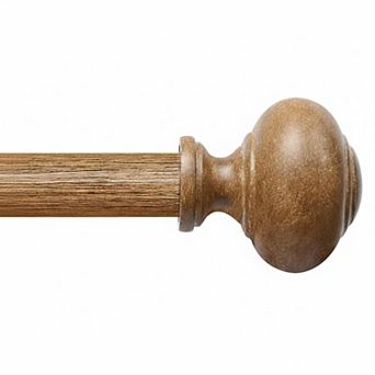 1 Inch Heavy Duty Adjustable Curtain Rod Imitation Grain Finials Wood Look Decorative Drapery Rod