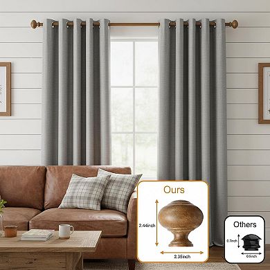 1 Inch Heavy Duty Adjustable Curtain Rod Imitation Grain Finials Wood Look Decorative Drapery Rod