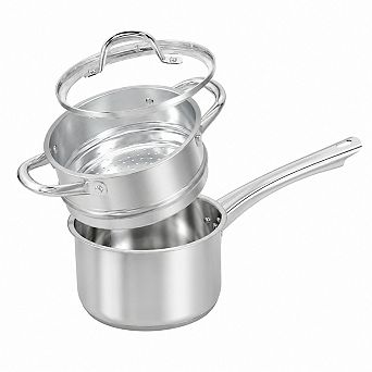2-qt Stainless Steel Saucepan with Steamer Basket Glass Lid Stay Cool Handle