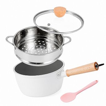 2-qt Ceramic Nonstick Sauce Pan With Lid Wooden Handle Universal Cookware