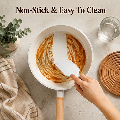 2 Quart Ceramic Nonstick Sauce Pan With Lid Wooden Handle Universal Cookware