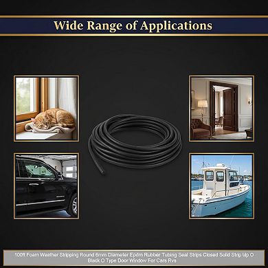 100ft EPDM Foam Weather Stripping Round Seal Strip for Doors Windows Cars RVs