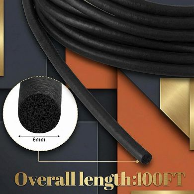 100ft EPDM Foam Weather Stripping Round Seal Strip for Doors Windows Cars RVs
