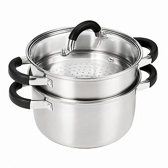 3.2-qt Stainless Steel Steamer Pot With Basket Silicone Handle Lid Multi Use Cookware