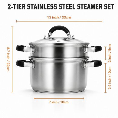 3.2qt Stainless Steel Steamer Pot With Basket Silicone Handle Lid Multi Use Cookware
